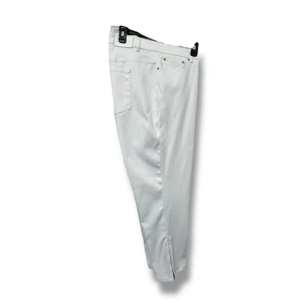 Lauren Ralph Lauren Womens Plus Premiere Cropped Skinny Zipper Ankle Jeans White